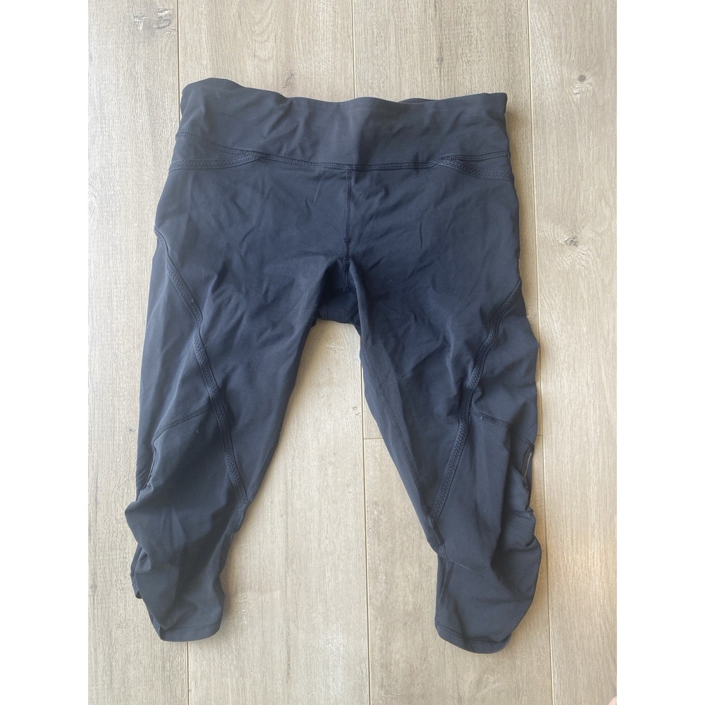 Lululemon Athletica Run Tempo Crop Leggings Ruched Side Black Stretch Size 8